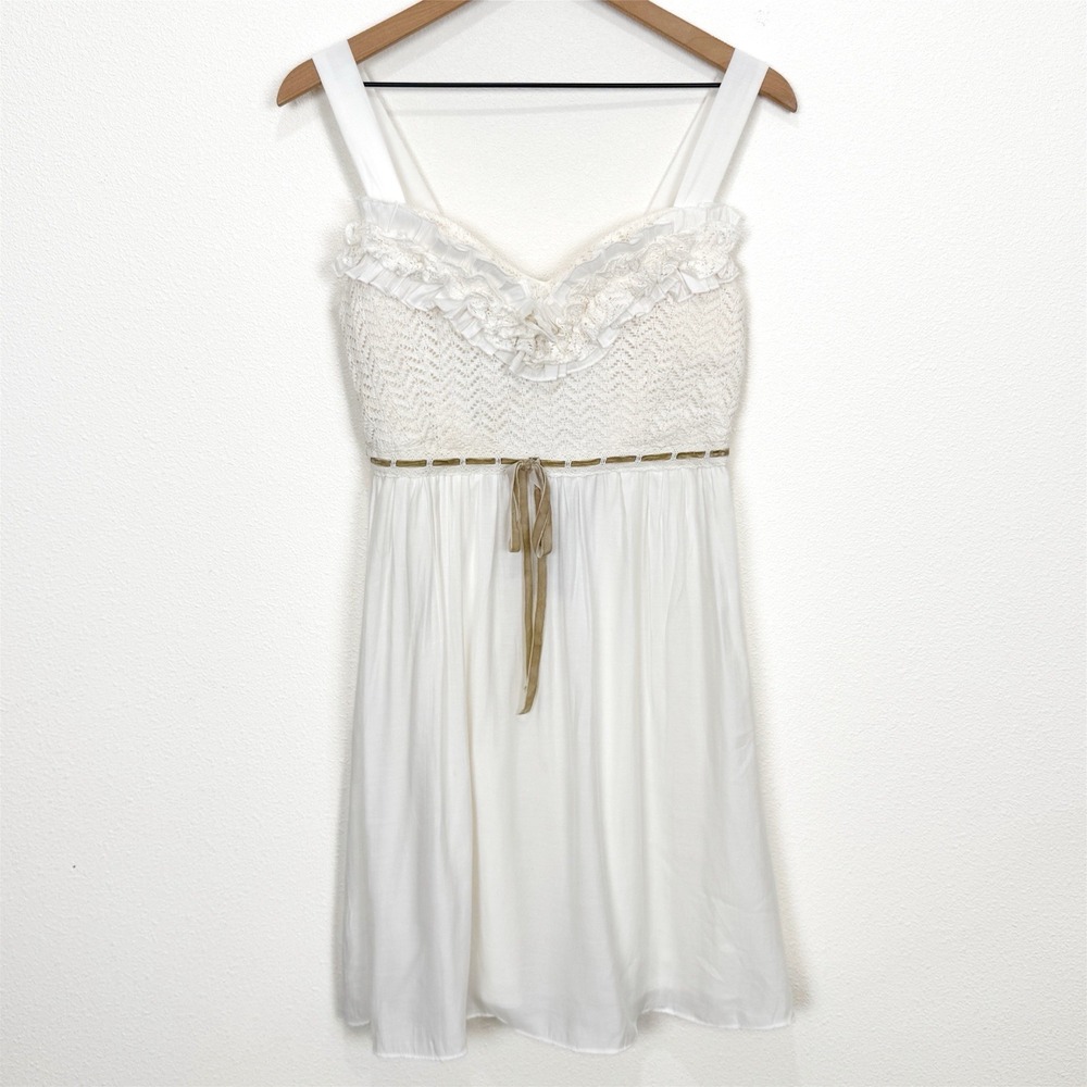 Whimsical Babydoll Dress Womens Medium White Fairy Festival Feminine Cottagecore